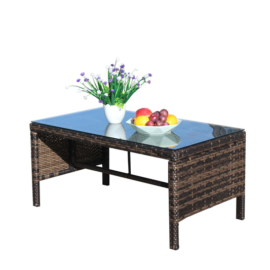1 Coffee Table for Outdoor Patio Furniture with Clear Tempered Glass