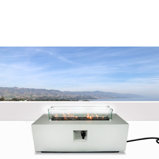 Outdoor Concrete Fire Pit Table with Glass Flame Guard and 50000 BTU Output