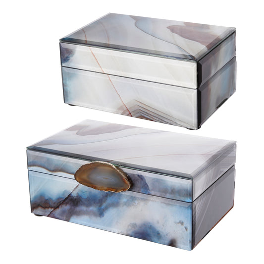 Set of 2 Decorative Nesting Jewelry Boxes, Stackable Decorative Storage Boxes With Lids