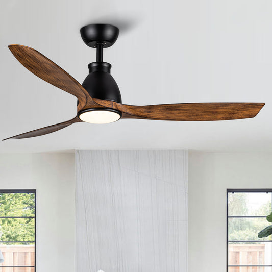 52-Inch Dark Brown Wood Grain Ceiling Fan with Integrated LED Light and Remote Control