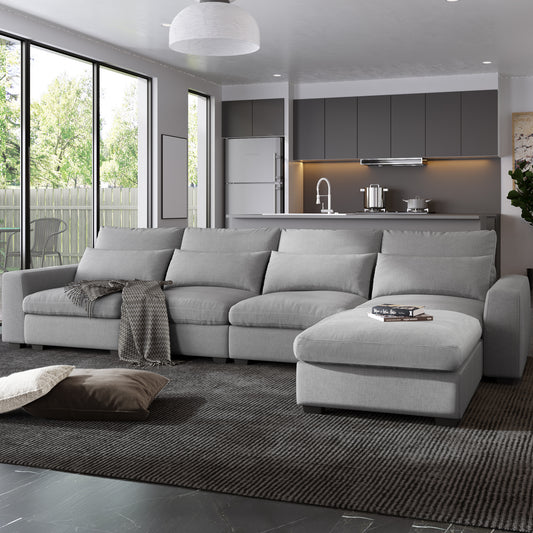 U_Style Modern Large L-Shape Feather Filled Sectional Sofa,  Convertible Sofa Couch with Reversible Chaise for Living Room