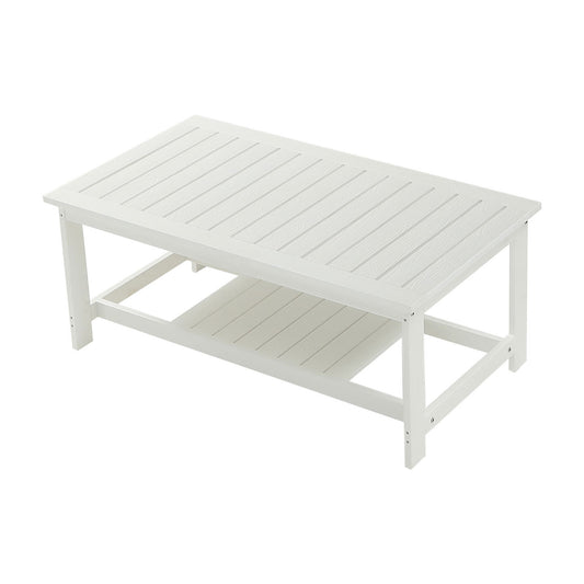 Outdoor Coffee Table with Storage Shelf, White All-Weather HIPS Adirondack Patio Furniture