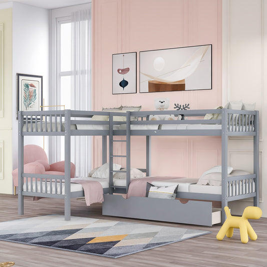 Gray Twin L-Shaped Bunk Bed with Storage Drawers for Space Optimization