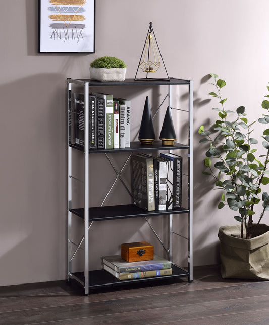 Tennos Bookshelf, Black & Chrome Finish 93197