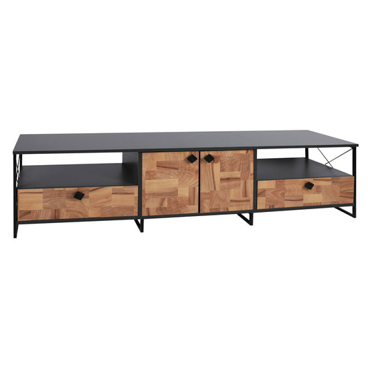 71-Inch Industrial Wooden TV Stand with Metal Frame and Storage Options, Brown and Black