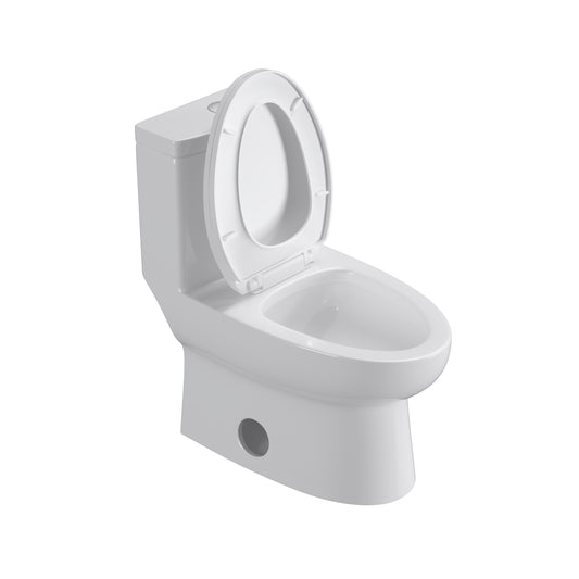 Dual Flush Elongated Standard One Piece Toilet with Comfortable Seat Height, Soft Close Seat Cover, High-Efficiency Supply, and White Finish Toilet Bowl (White Toilet)