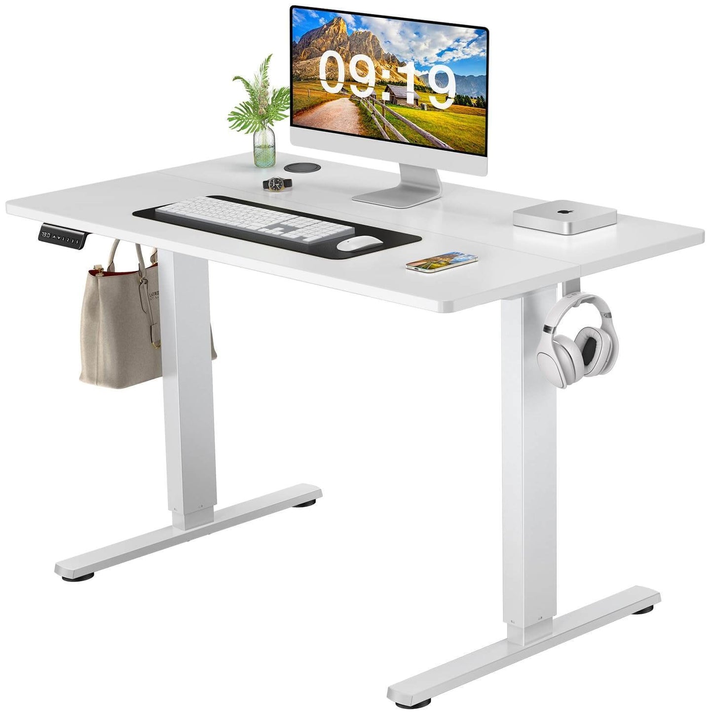 Electric White Standing Desk with Smooth Lifting System, 40'' x 24