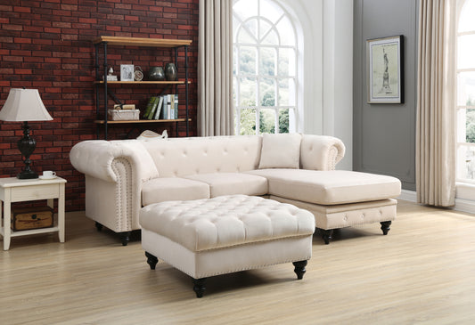 Nola G0357B-SC Ivory Velvet Sofa Chaise