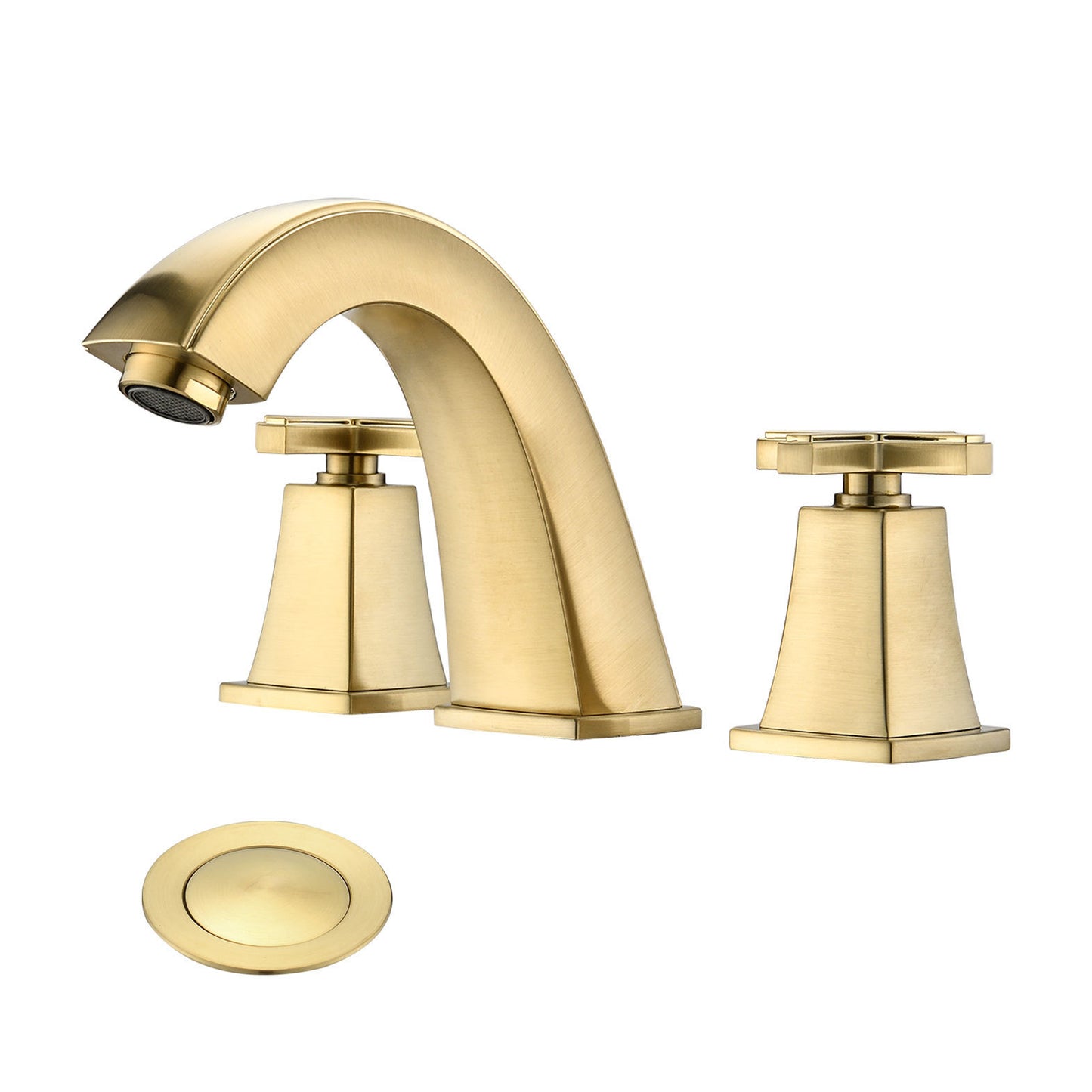 Luxury Brushed Gold Widespread Bathroom Faucet with 2 Handles and Drain Assembly