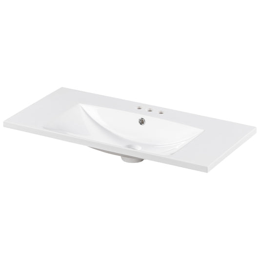 36" Single Bathroom Basin Sink, Vanity Top Only, 3-Faucet Holes, Resin