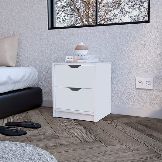 Nightstand Gandu, Two Drawers, White Finish