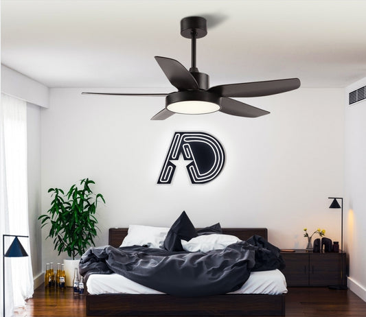 46 Inch Black Ceiling Fan with Dimmable LED Lights