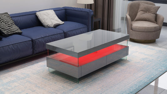 Contemporary LED Coffee Table in Gray Wood with Glossy Finish