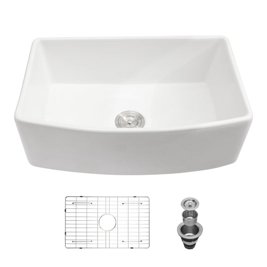 33 White Ceramic Farmhouse Kitchen Sink with Arch Edge Design