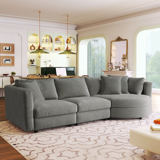 U_STYLE Three Indoor Cushioned Combination Sofas with Three Pillows and Curved Seat, for Living Room, Study Room, and Apartment