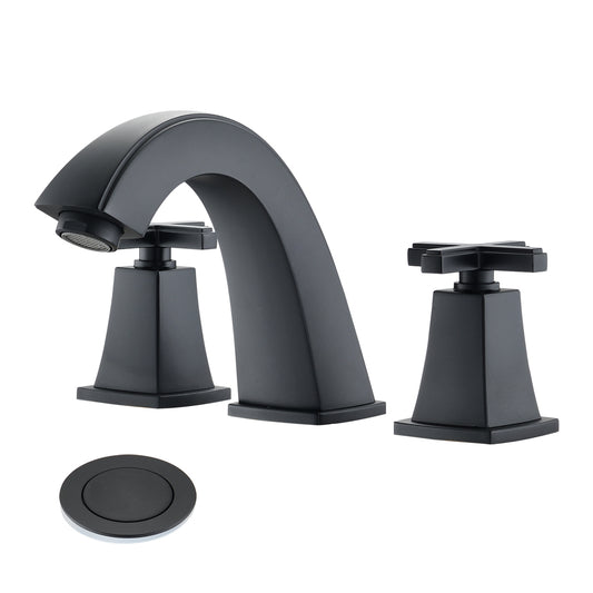 Matte Black Double Handle Widespread Bathroom Faucet with Drain Assembly