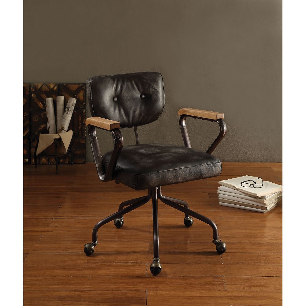 Hallie Office Chair in Vintage Black Top Grain Leather 92411