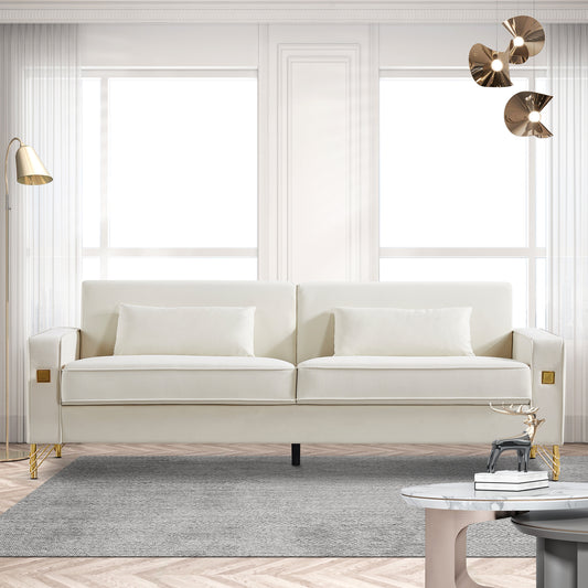 Luxurious 85.44 Modern Velvet Sofa with Gold Legs and Sumptuous Comfort