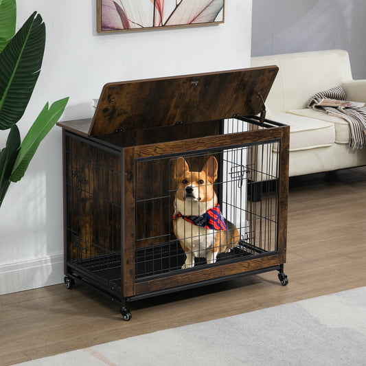 23.6"L x 20"W x 26"H Dog Crate Furniture with Cushion, Wooden Dog Crate Table, Double-Doors Dog Furniture, Dog Kennel Indoor for Small Dog, Dog House, Dog Cage Small,  Rustic Brown