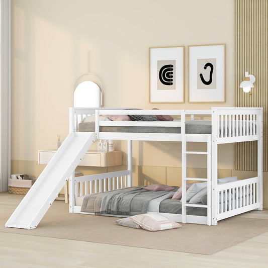 Full over Full White Bunk Bed with Slide and Ladder