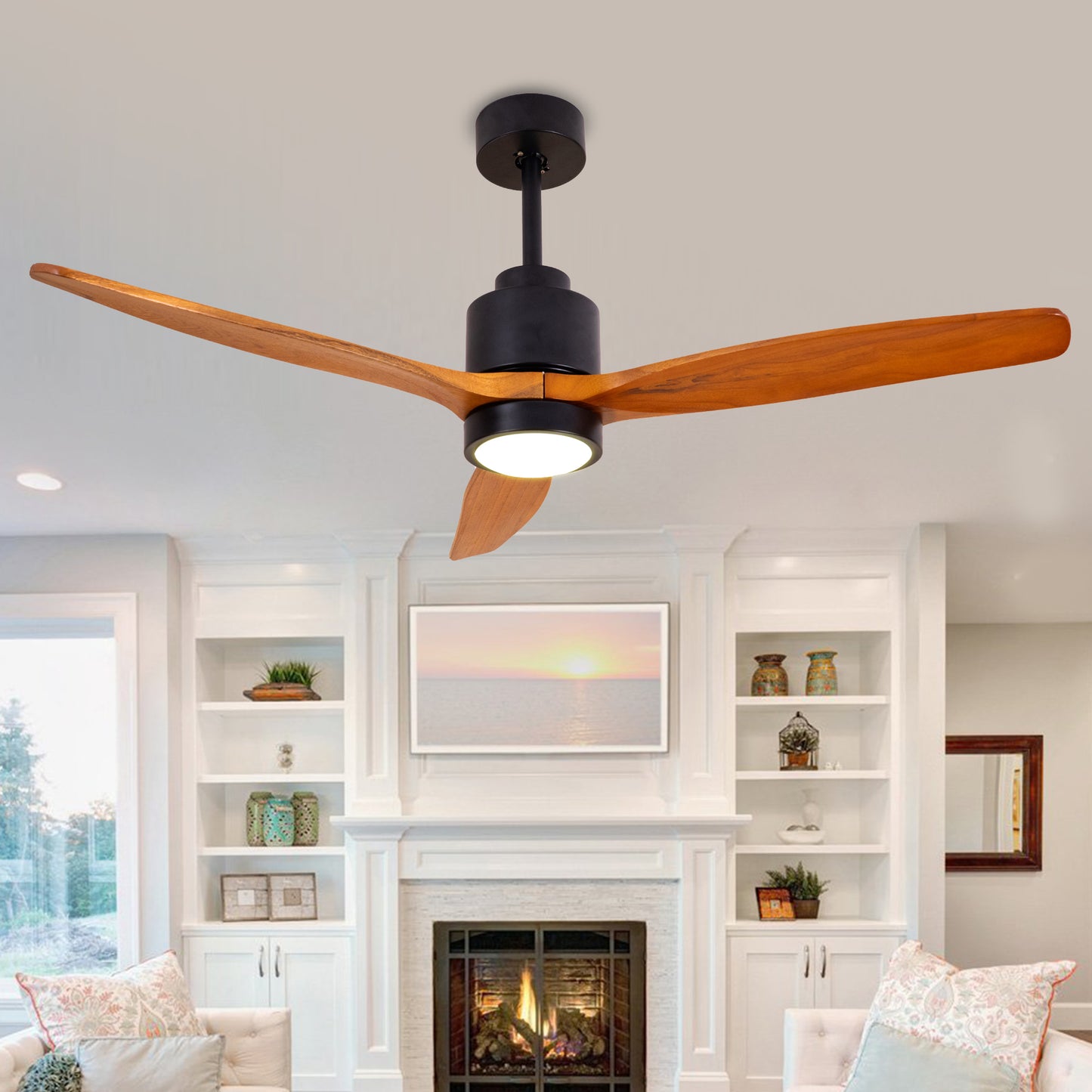 52 Wood Ceiling Fan with Remote Control and 3 Light Color Options