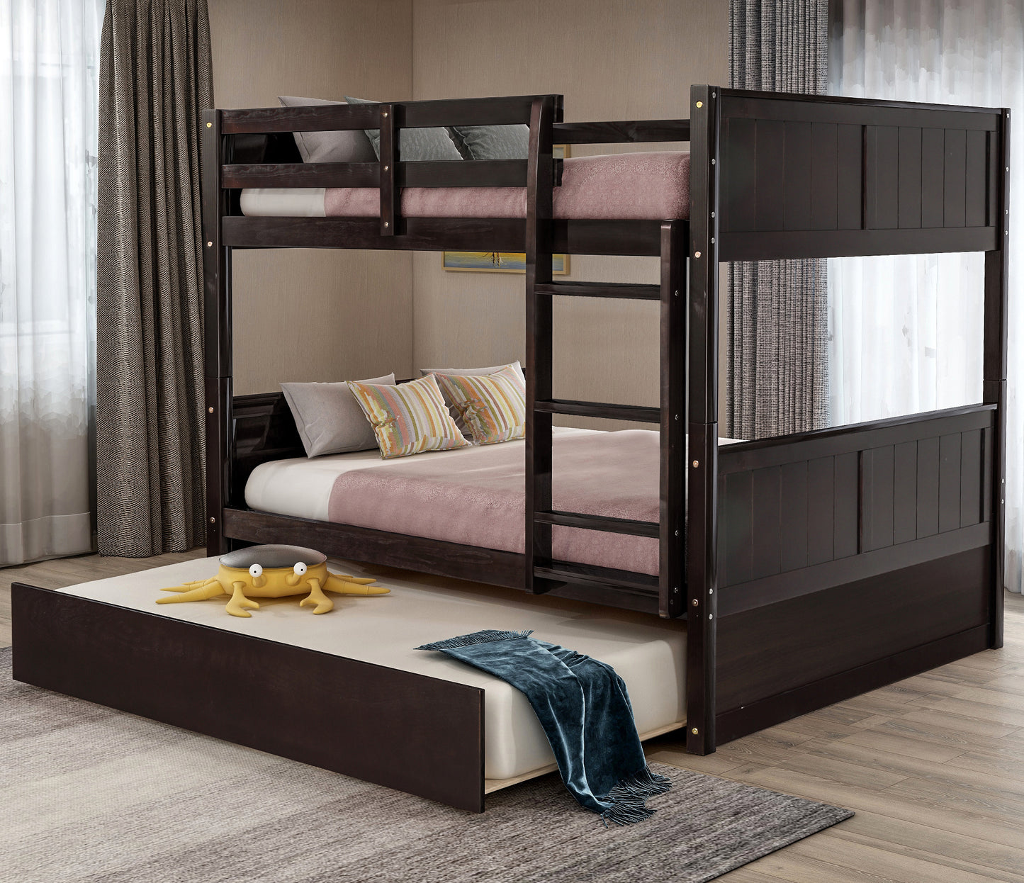 Full-Over-Full Bunk Bed with Twin Trundle - Espresso Finish