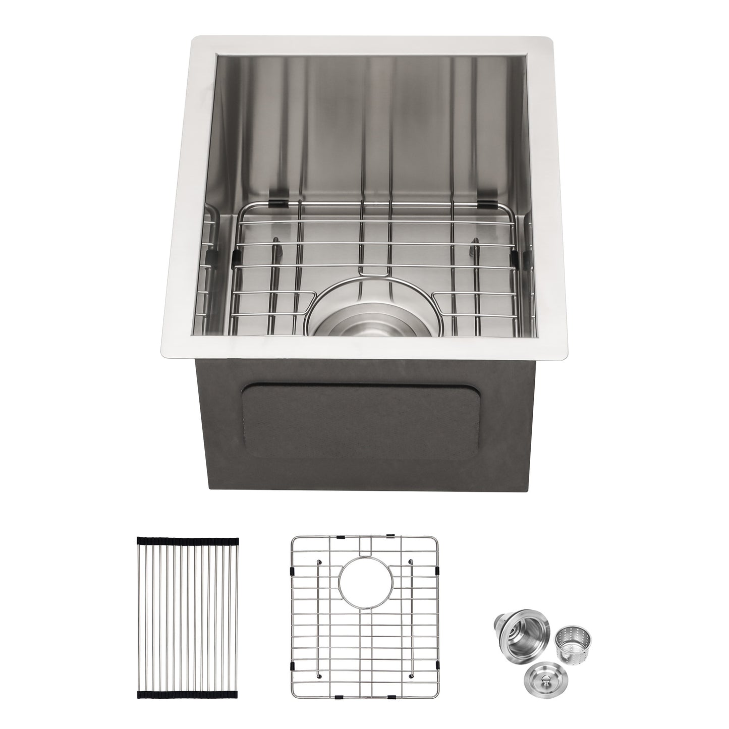 Undermount Stainless Steel Kitchen Sink - 15x17x9 Single Basin with Drainage System