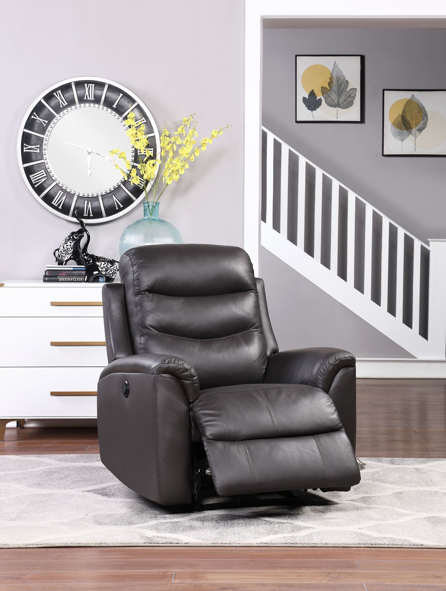 Ava Recliner in Brown Top Grain Leather Match with Power Motion