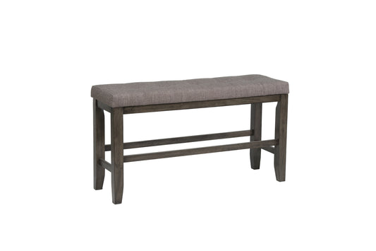 1Pc Modern Counter Height Bench Tufted Upholstery Tapered Wood Legs Bedroom Living Room Furniture Gray Linen Finish