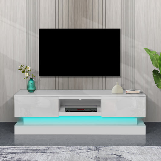 63 Modern TV Stand with RGB LED Lights and Ample Storage - White