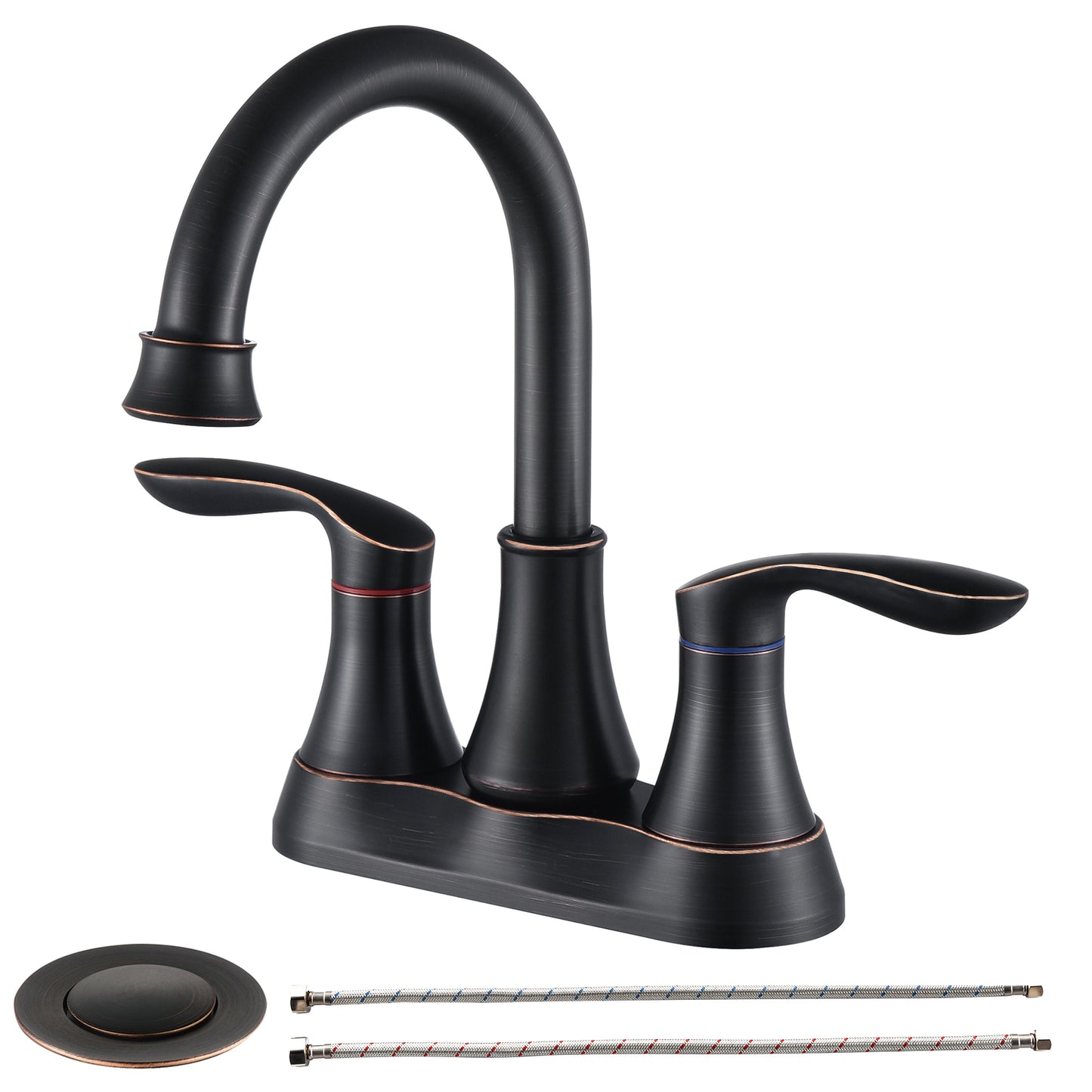 Elegant 2-Handle Oil Rubbed Bronze Bathroom Faucet with Pop-up Drain and Supply Hoses