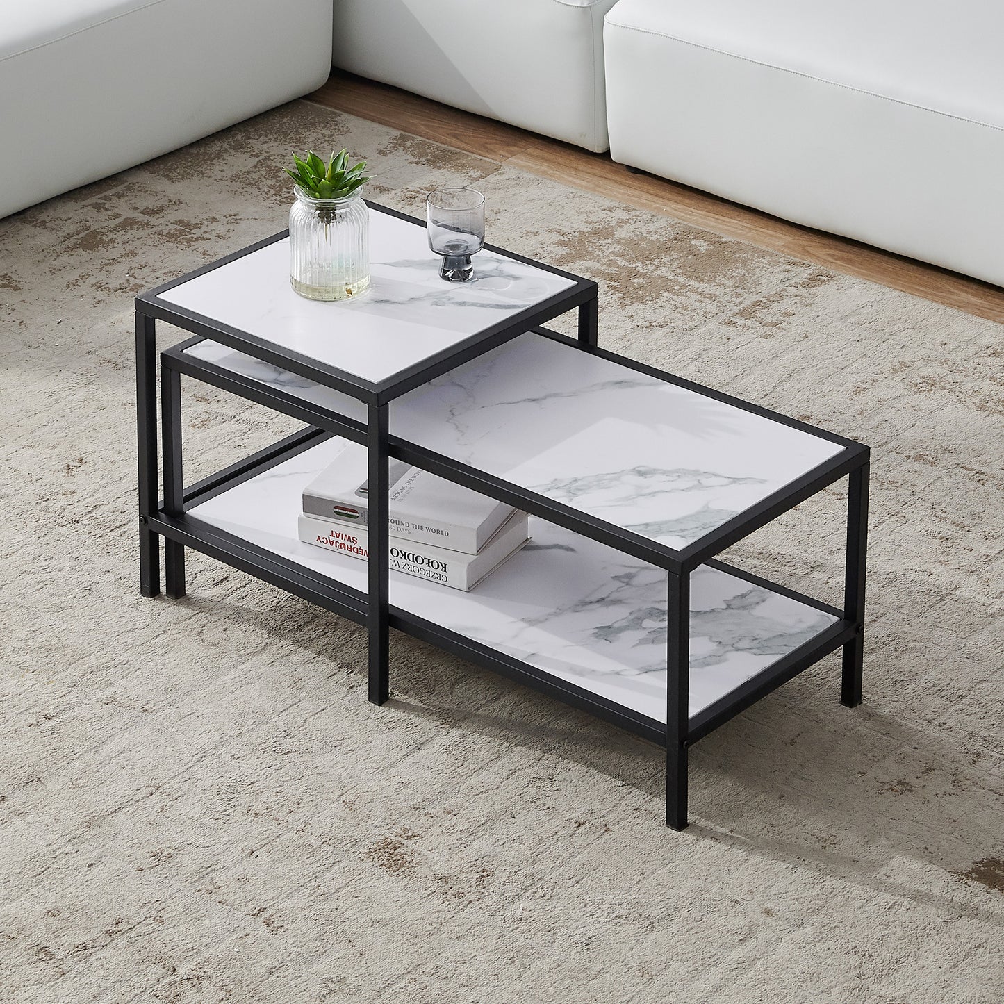 Contemporary Marble Finish Nesting Coffee Table Set