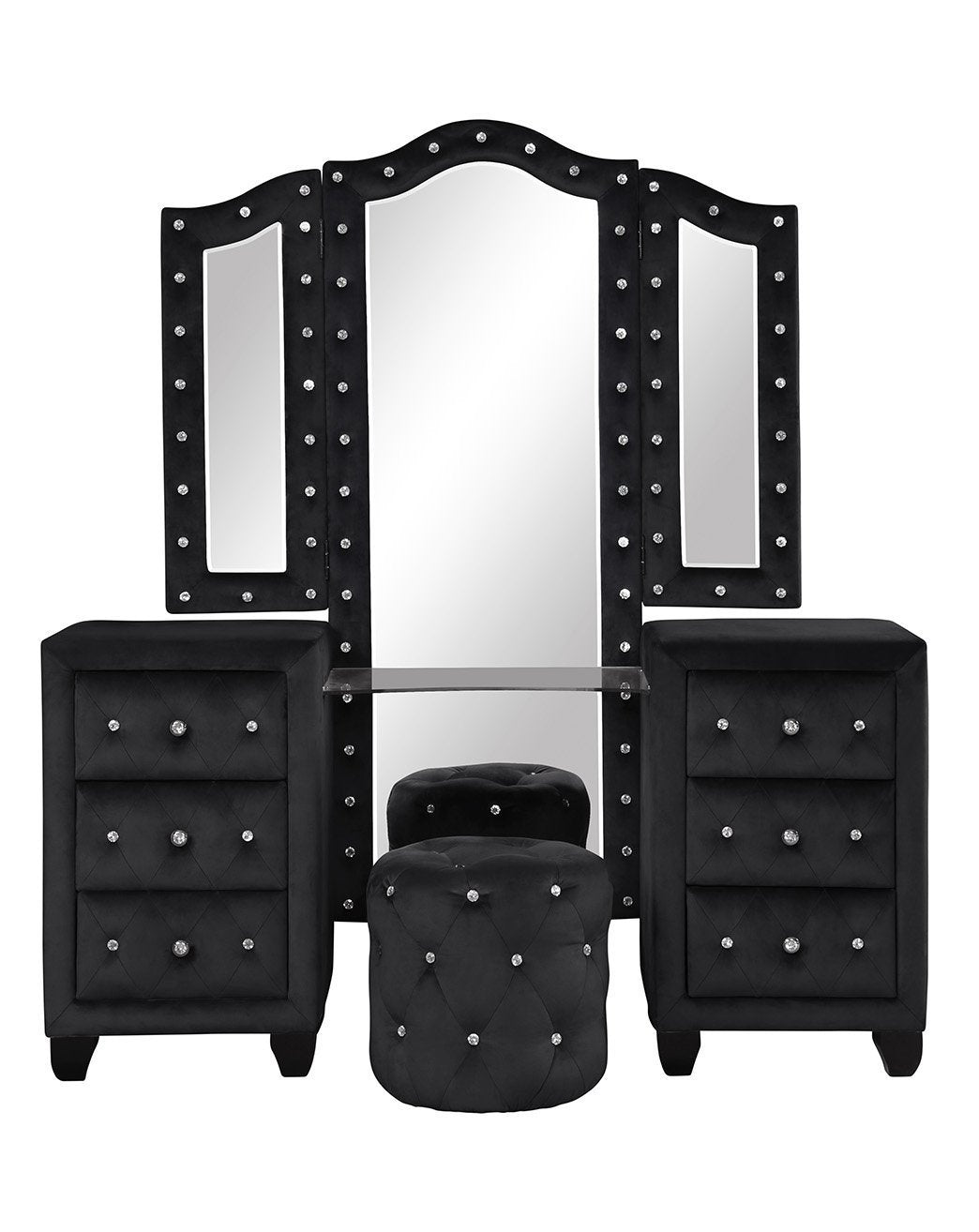 Sophia Upholstery Vanity Set Made With Wood in Black