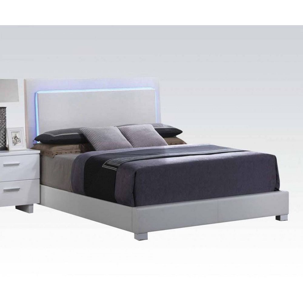 Lorimar Eastern King Bed in White PU & Chrome Leg 22637EK