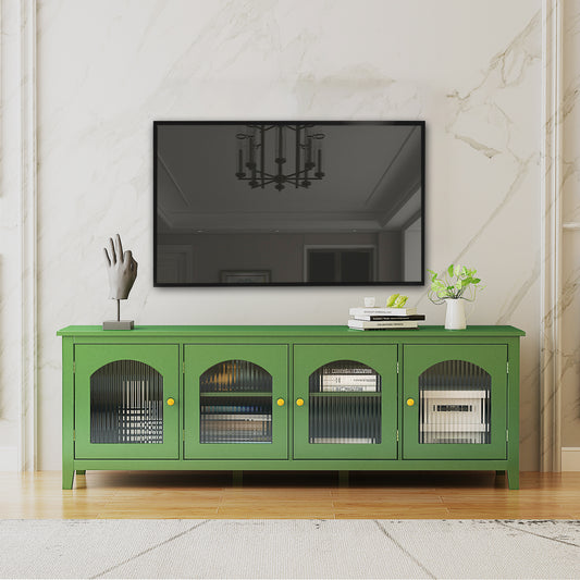 Stylish 71-Inch TV Cabinet with Rainbow Glass Doors and Retro Green Finish