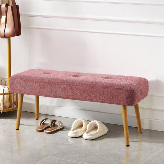 Linen Fabric Upholstered Bench With Metal Legs .Shoe Changing Bench Sofa Bench Dining Chair .for to Bedroom Fitting Room, Store, Dining Room and Living Room.Dark PinkST-004-PK-10