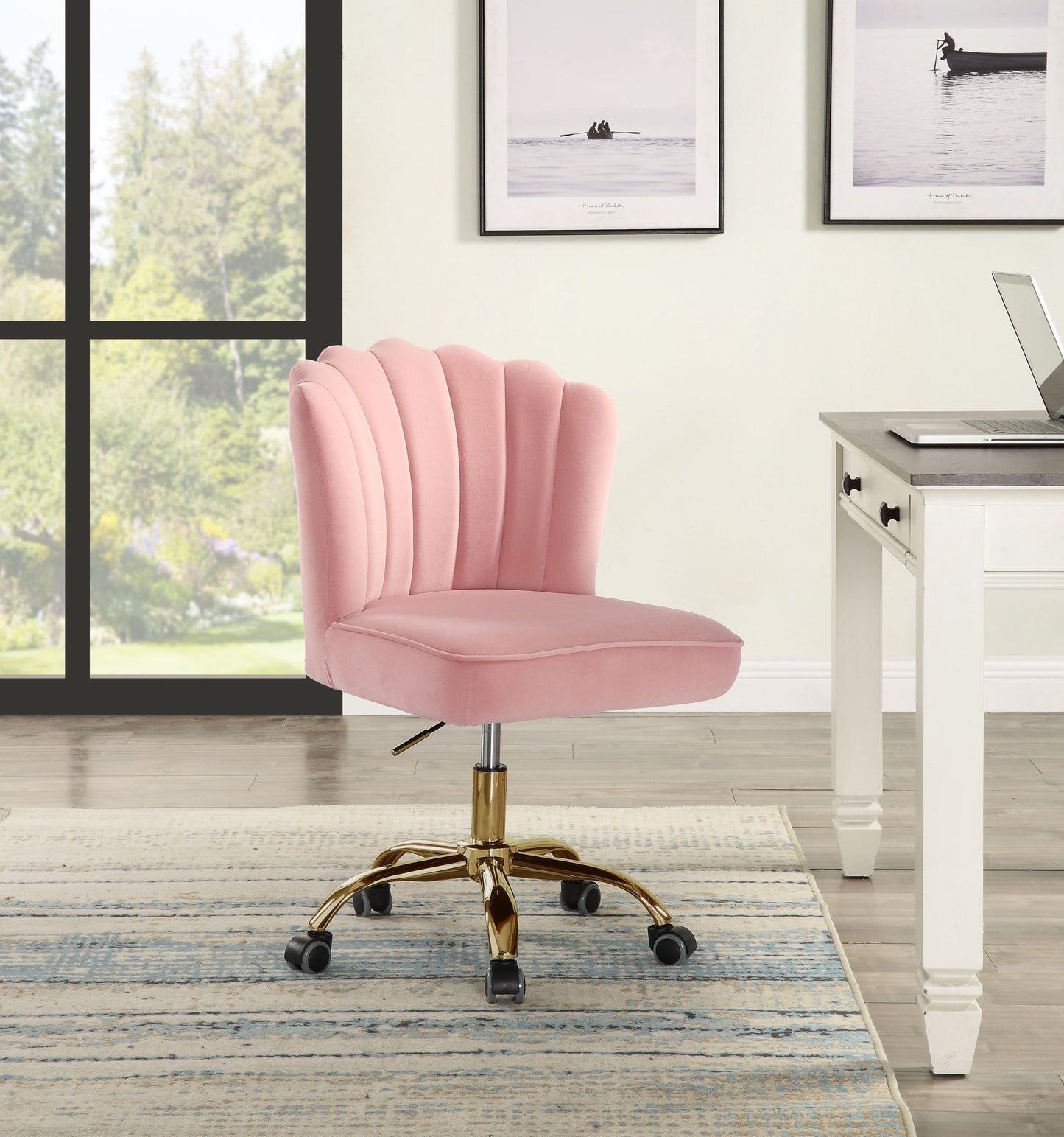 Moyle Office Chair in Rose Quartz Velvet & Gold Finish OF00116