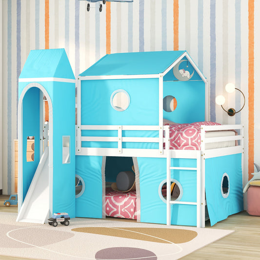 Blue Castle Bunk Bed with Slide and Tower - Full Size: Fun and Functional Fortress Bed