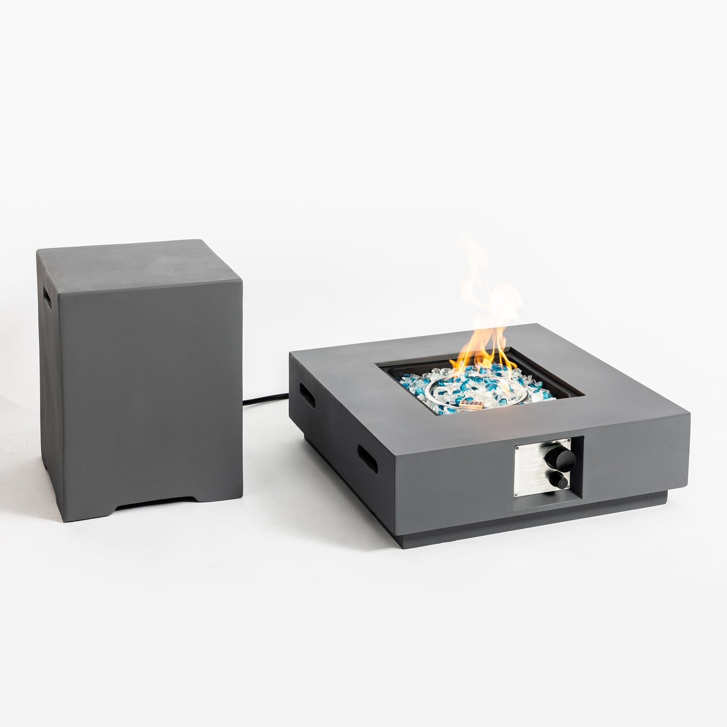 Grey Concrete Propane Fire Pit Table with Tank Cover