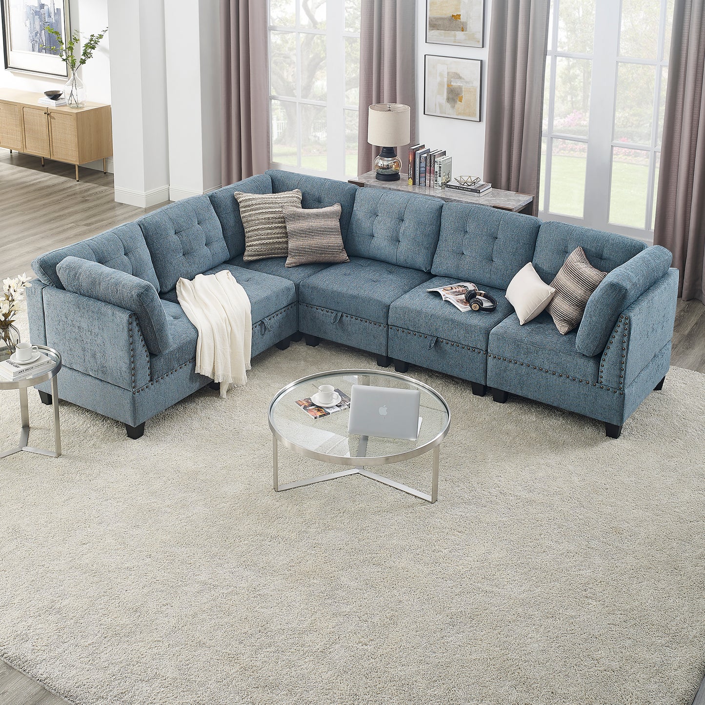 Versatile Navy Chenille L Shape Modular Sectional Sofa with DIY Customization