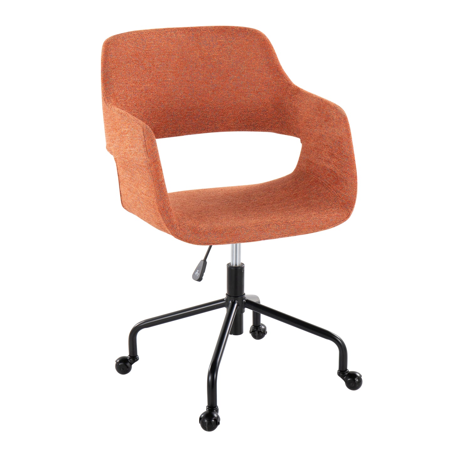 Margarite Contemporary Adjustable Office Chair in Black Metal and Orange Fabric by LumiSource