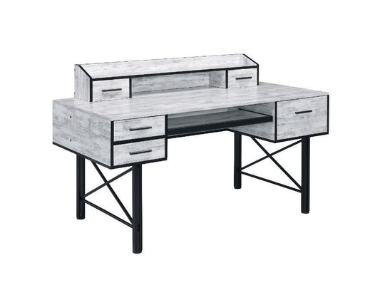 Stylish Safea Computer Desk with Antique White & Black Finish - Blend of Rustic and Industrial Design