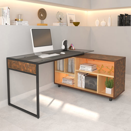 Modern Oak L-Shaped Corner Desk with Plentiful Storage Options