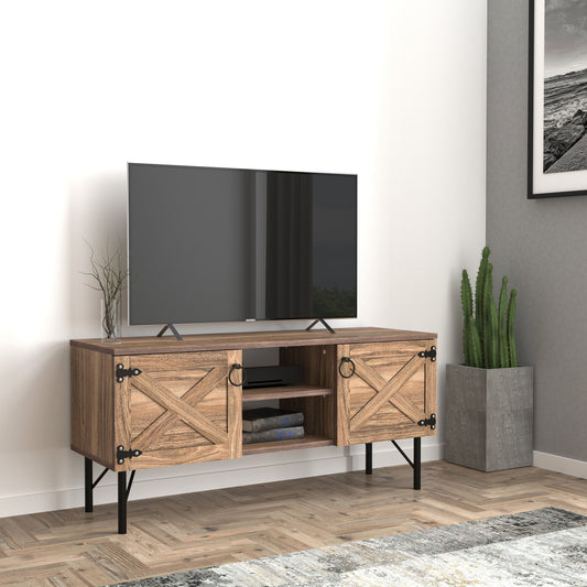 Vintage Walnut Wood TV Stand with Dual Cupboards