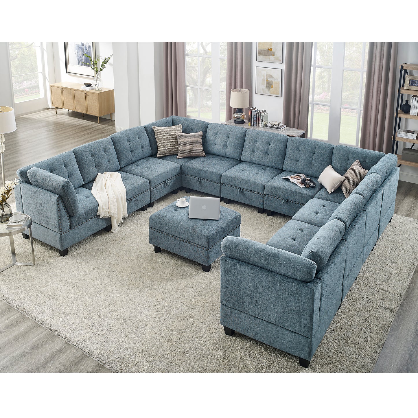 Navy Blue DIY Modular Sectional Sofa with Storage