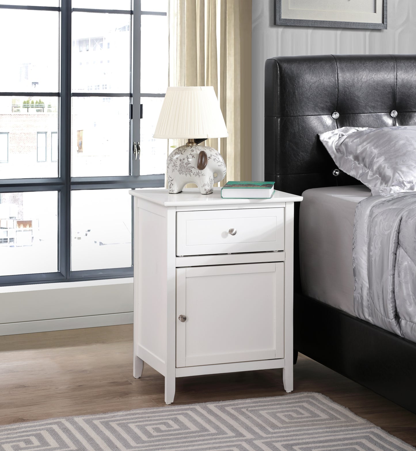 Izzy G1417-N-90 1 Drawer /1 Door Nightstand , White