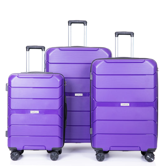 Hardshell Suitcase Spinner Wheels PP Luggage Sets Lightweight Durable Suitcase with TSA Lock,3-Piece Set (20/24/28) ,Purple