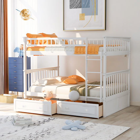 Convertible White Bunk Bed with Storage Drawers