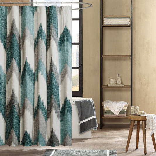 Contemporary Aqua and Grey Chevron Cotton Shower Curtain