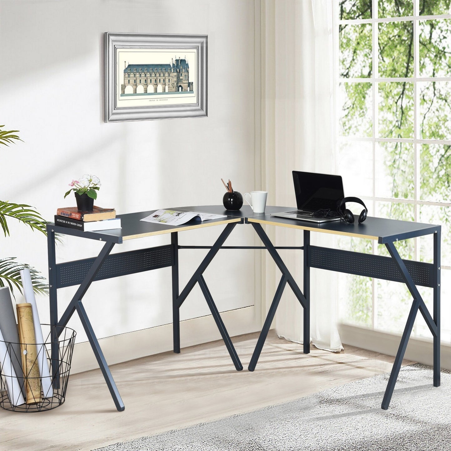 Efficient Dark Gray L-Shaped Corner Computer Desk for Space-Saving